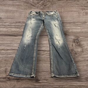 Silver Jeans Pioneer Distressed Contrast Stitch Bootcut Jeans Size W34 L31